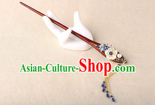 China Classical Rosewood Hair Stick Traditional Cheongsam Hair Accessories Handmade Shell Plum Hairpin