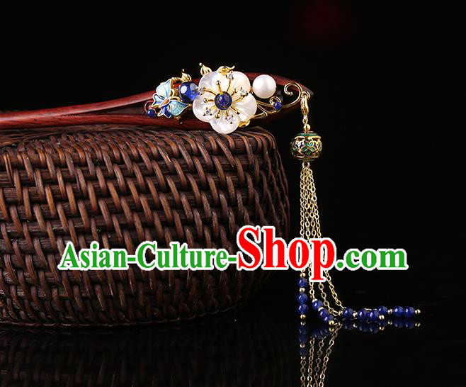 China Classical Rosewood Hair Stick Traditional Cheongsam Hair Accessories Handmade Shell Plum Hairpin