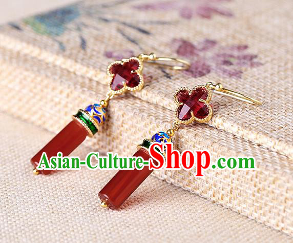 Chinese Classical Agate Ear Accessories Traditional Cheongsam Cloisonne Earrings