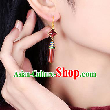 Chinese Classical Agate Ear Accessories Traditional Cheongsam Cloisonne Earrings