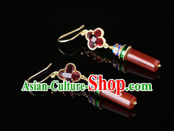 Chinese Classical Agate Ear Accessories Traditional Cheongsam Cloisonne Earrings