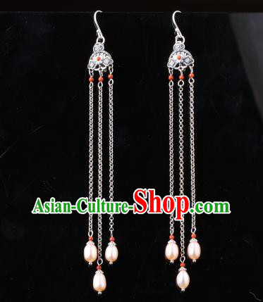 Chinese Classical Pearls Tassel Ear Accessories Traditional Cheongsam Silver Earrings