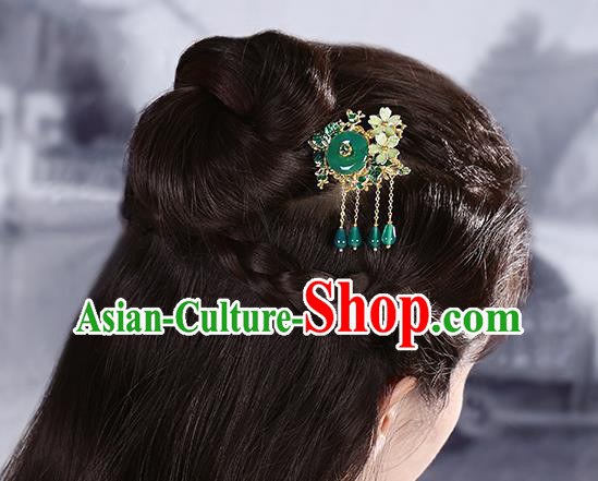 China Classical Chrysoprase Hair Stick Traditional Cheongsam Hair Accessories Handmade Tassel Hairpin