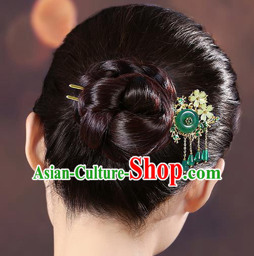China Classical Chrysoprase Hair Stick Traditional Cheongsam Hair Accessories Handmade Tassel Hairpin