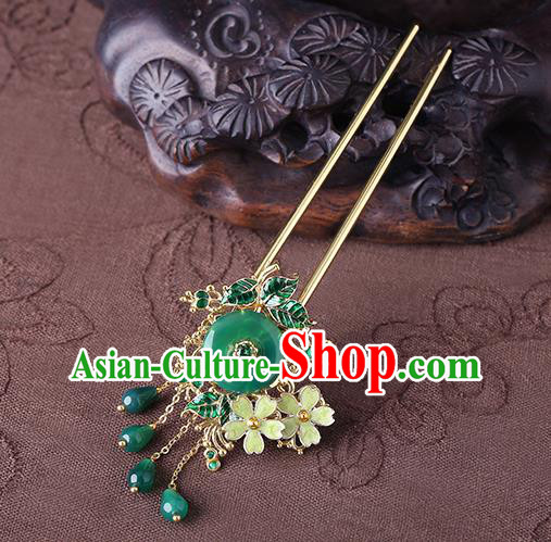 China Classical Chrysoprase Hair Stick Traditional Cheongsam Hair Accessories Handmade Tassel Hairpin