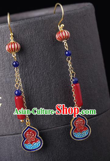 Chinese Classical Cloisonne Gourd Ear Accessories Traditional Cheongsam Red Lantern Earrings