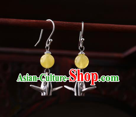 Chinese Classical Ear Accessories Traditional Cheongsam Silver Crane Earrings