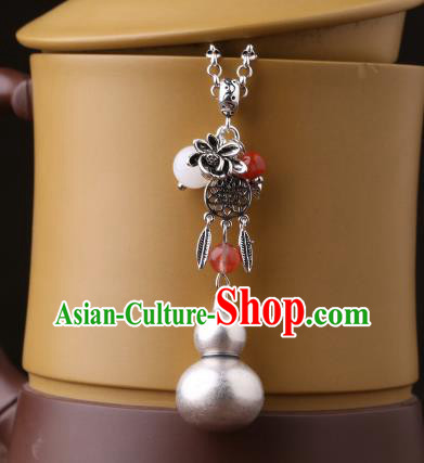 China Classical Cheongsam Silver Gourd Necklace Pendant Traditional Necklet Accessories