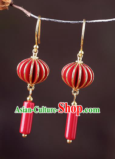 Chinese Classical Red Lantern Ear Accessories Traditional Cheongsam Wedding Earrings