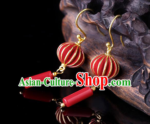 Chinese Classical Red Lantern Ear Accessories Traditional Cheongsam Wedding EarringsChinese Classical Red Lantern Ear Accessories Traditional Cheongsam Wedding Earrings