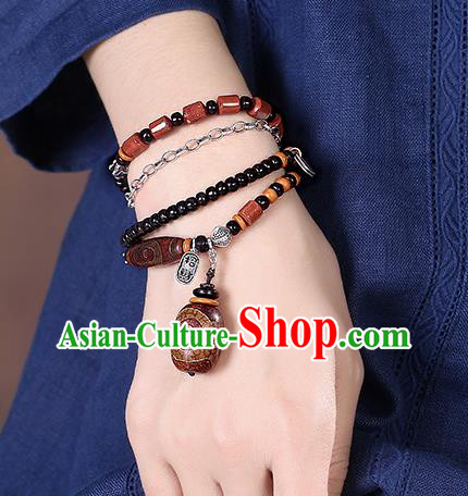 Handmade Chinese Beads Bangle Jewelry Traditional National Silver Bracelet Wristlet