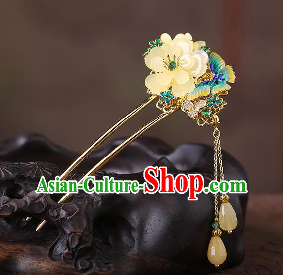 China Classical Cloisonne Butterfly Hair Stick Traditional Cheongsam Hair Accessories Handmade Flower Hairpin