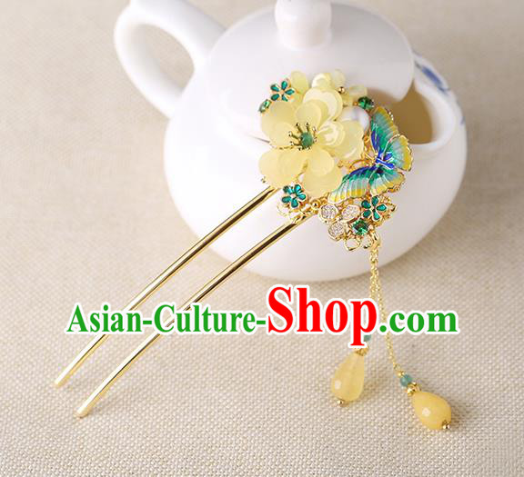 China Classical Cloisonne Butterfly Hair Stick Traditional Cheongsam Hair Accessories Handmade Flower Hairpin