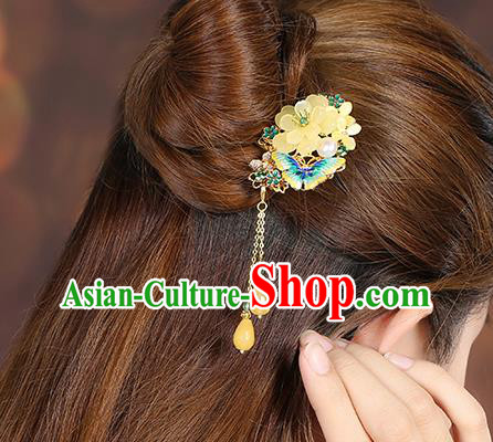 China Classical Cloisonne Butterfly Hair Stick Traditional Cheongsam Hair Accessories Handmade Flower Hairpin