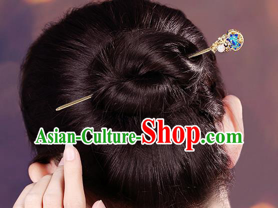 China Classical Golden Hair Stick Traditional Cheongsam Hair Accessories Handmade Cloisonne Hairpin