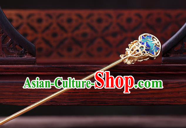 China Classical Golden Hair Stick Traditional Cheongsam Hair Accessories Handmade Cloisonne Hairpin