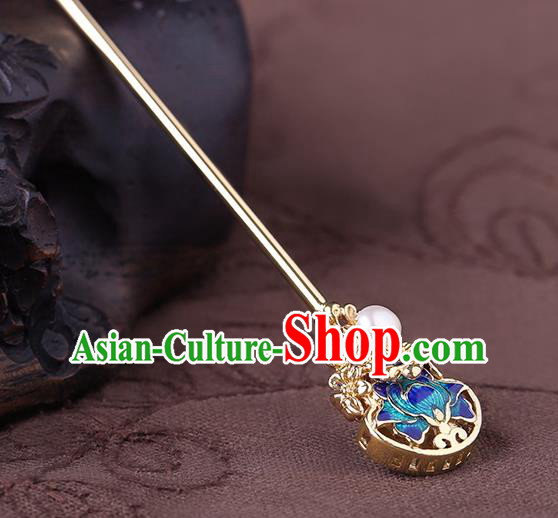 China Classical Golden Hair Stick Traditional Cheongsam Hair Accessories Handmade Cloisonne Hairpin