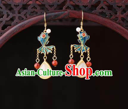 Chinese Classical Enamel Goldfish Ear Accessories Traditional Cheongsam Jade Tassel Earrings