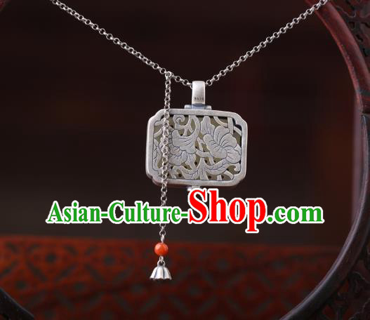 China Classical Jade Carving Necklace Pendant Traditional Cheongsam Silver Accessories