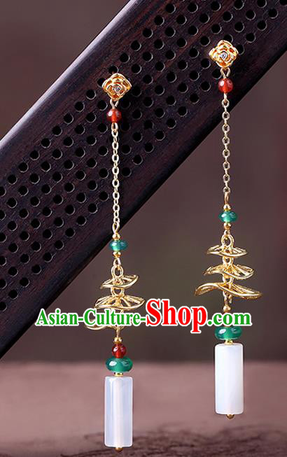 Chinese Classical Chrysoprase Ear Accessories Traditional Cheongsam Long Tassel Earrings