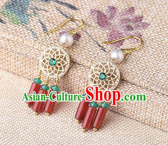 Chinese Classical Green Crystal Ear Accessories Traditional Cheongsam Agate Tassel Earrings