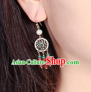 Chinese Classical Green Crystal Ear Accessories Traditional Cheongsam Agate Tassel Earrings