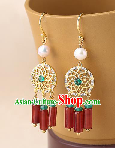 Chinese Classical Green Crystal Ear Accessories Traditional Cheongsam Agate Tassel Earrings