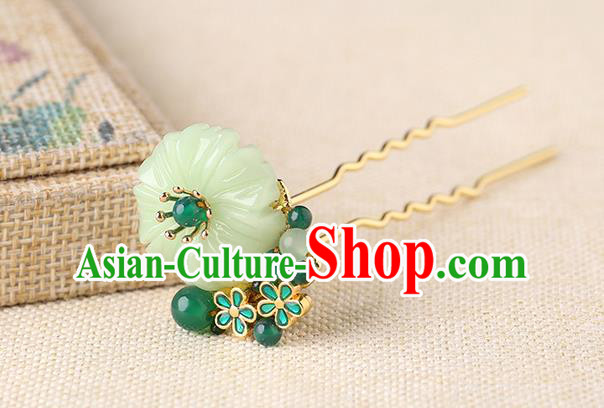 China Classical Green Beads Hair Stick Traditional Cheongsam Hair Accessories Handmade Jade Hairpin