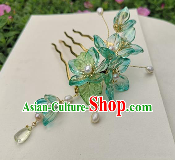 China Ming Dynasty Green Plum Blossom Hair Stick Traditional Ancient Princess Hairpin