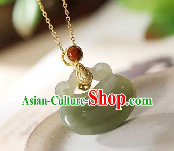 China Classical Cheongsam Coral Accessories Traditional Hetian Jade Lock Necklace