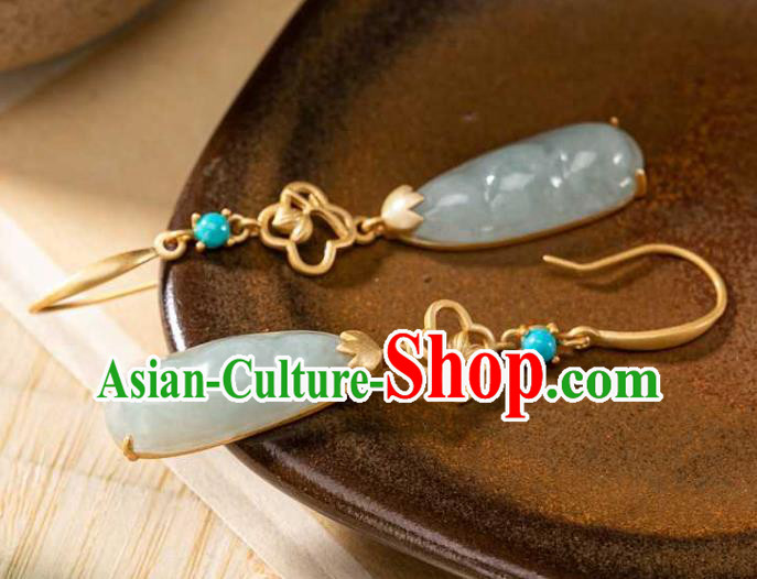 Handmade Chinese Cheongsam Ear Accessories Traditional Jade Peasecod Earrings
