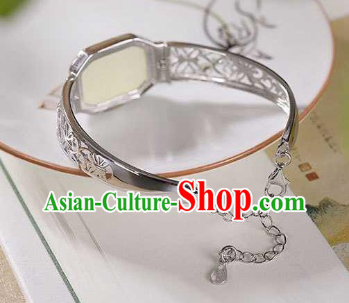 China Classical Cheongsam Silver Bangle Accessories Traditional Jade Bracelet