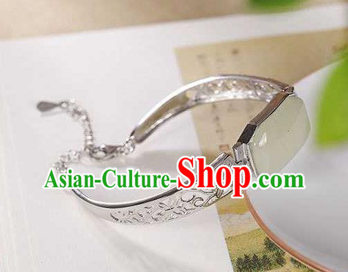China Classical Cheongsam Silver Bangle Accessories Traditional Jade Bracelet