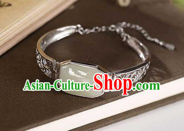 China Classical Cheongsam Silver Bangle Accessories Traditional Jade Bracelet