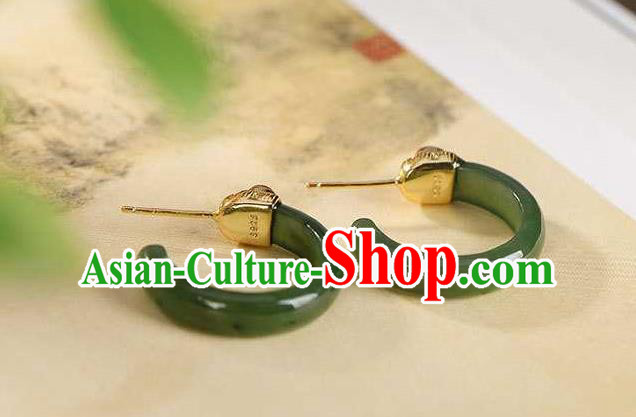 Handmade Chinese Cheongsam Agate Ear Accessories Traditional Green Jade Earrings