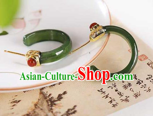 Handmade Chinese Cheongsam Agate Ear Accessories Traditional Green Jade Earrings