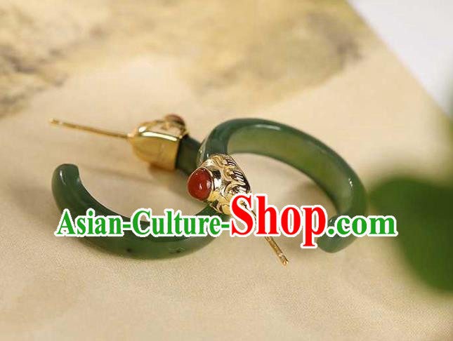 Handmade Chinese Cheongsam Agate Ear Accessories Traditional Green Jade Earrings