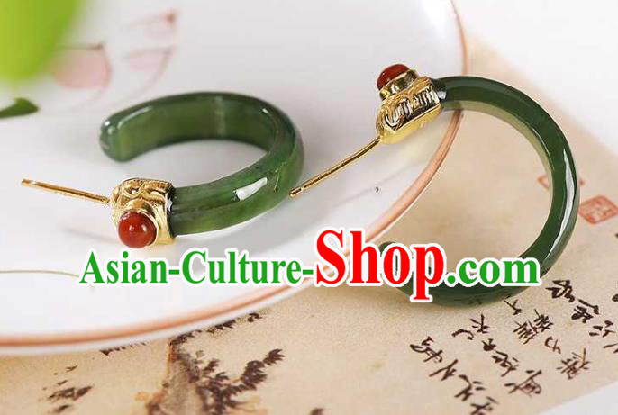 Handmade Chinese Cheongsam Agate Ear Accessories Traditional Green Jade Earrings