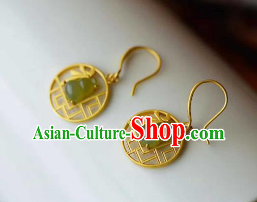 Handmade Chinese Golden Ear Accessories Traditional Cheongsam Jade Gourd Earrings