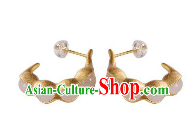 Handmade Chinese Beads Ear Accessories Traditional Cheongsam Golden Peasecod Earrings