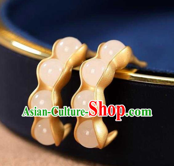 Handmade Chinese Beads Ear Accessories Traditional Cheongsam Golden Peasecod Earrings