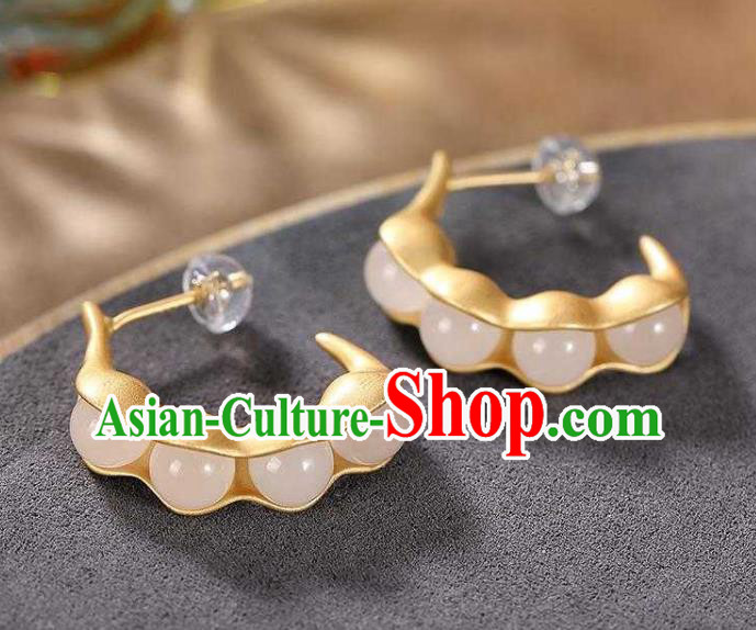 Handmade Chinese Beads Ear Accessories Traditional Cheongsam Golden Peasecod Earrings