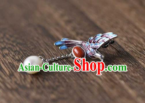 Handmade Chinese Blueing Bird Ear Accessories Traditional Cheongsam Pearls Tassel Earrings