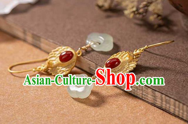 Handmade Chinese Jade Lock Ear Accessories Traditional Cheongsam Golden Phoenix Earrings