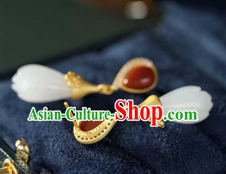 Handmade Chinese Agate Ear Accessories Traditional Cheongsam Jade Mangnolia Earrings
