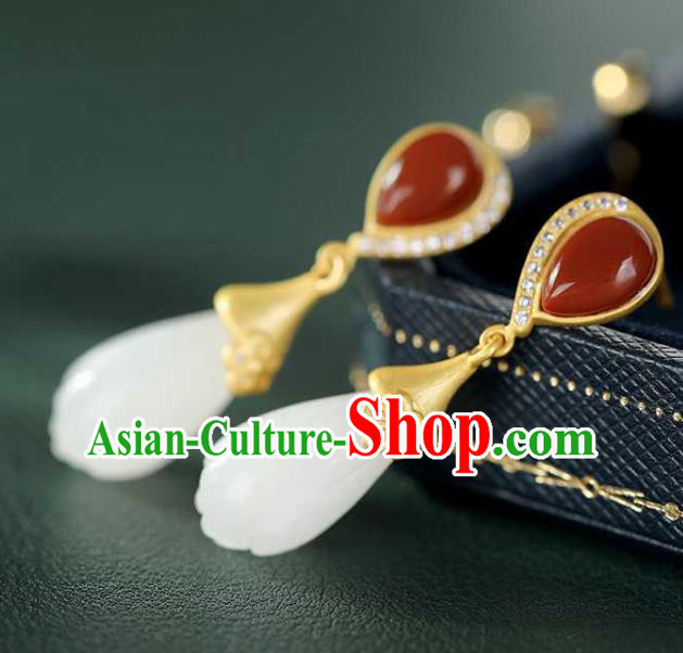 Handmade Chinese Agate Ear Accessories Traditional Cheongsam Jade Mangnolia Earrings