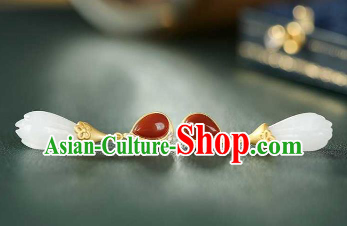 Handmade Chinese Agate Ear Accessories Traditional Cheongsam Jade Mangnolia Earrings