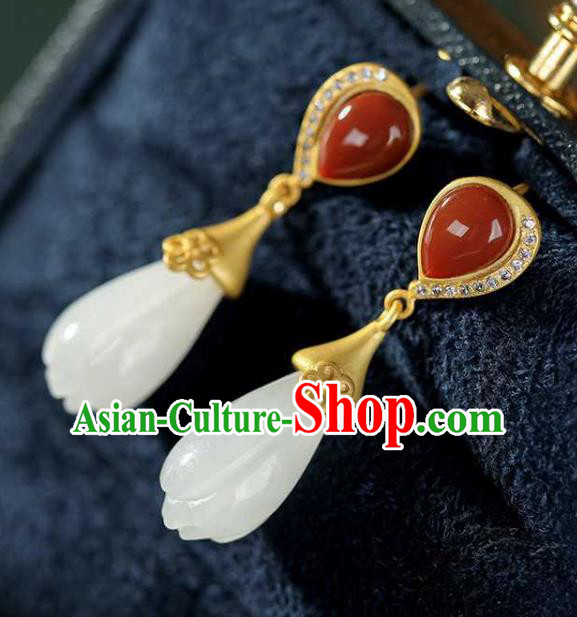 Handmade Chinese Agate Ear Accessories Traditional Cheongsam Jade Mangnolia Earrings