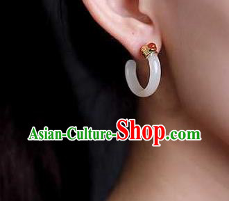 Handmade Chinese Qing Dynasty Ear Accessories Traditional Cheongsam White Jade Earrings