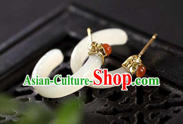 Handmade Chinese Qing Dynasty Ear Accessories Traditional Cheongsam White Jade Earrings